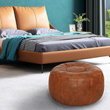 Thgonwid Unstuffed Handmade Moroccan Round Pouf Foot Stool Ottoman Seat Faux Leather Large Storage Bean Bag Floor Chair Foot Rest for Living Room, Bedroom or Wedding Gifts (Light Brown) Thgonwid