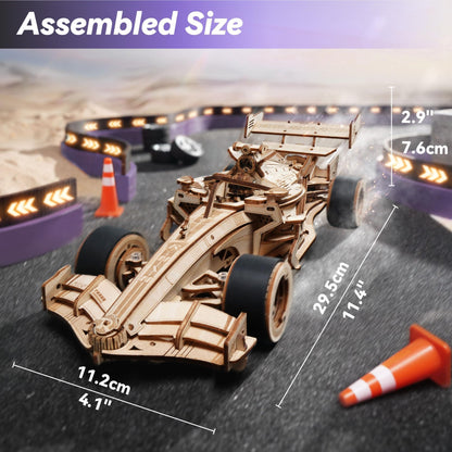 ROBOTIME 3D Puzzles for Adults, 1:18 Scale Wooden Racing Car LK505, Wood Mechanical Model Car Kits to Build, Cool Crafts for Teens & Adults Project Kits Model Building Set