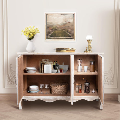 FansaFurn Accent Storage Cabinet with 3 Carved Doors and Shelves, Farmhouse Sideboard Buffet Sideboard with Storage, Wood Kitchen Cabinet for Living Room, Entryway, Dining Room and Kitchen, Wash Grey FansaFurn