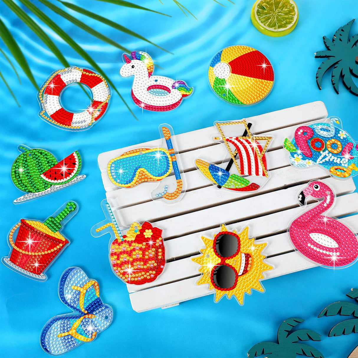 12 Pieces Summer Diamond Painting Keychain 5D DIY Diamond Painting Kit Summer Hanging Diamond Art Kits Diamond Art Summer Ornaments for Kids Summer Crafts Family Decor (Summer Style) Ferraycle