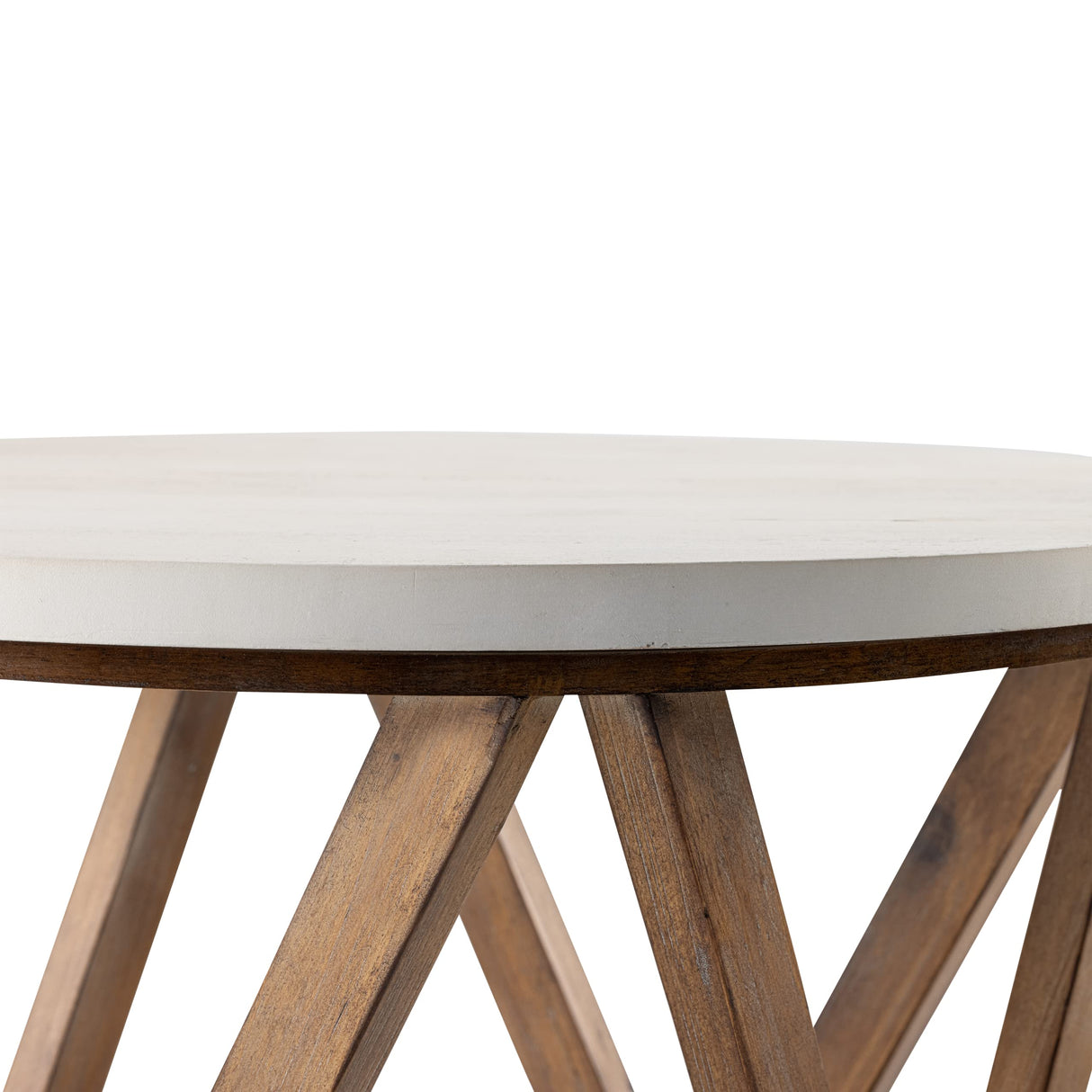 LONYKE Round End Table, Distressed White Top with 4-Legs Base Beside Table for Modern Farmhouse, Boho Decor, White and Natural LONYKE