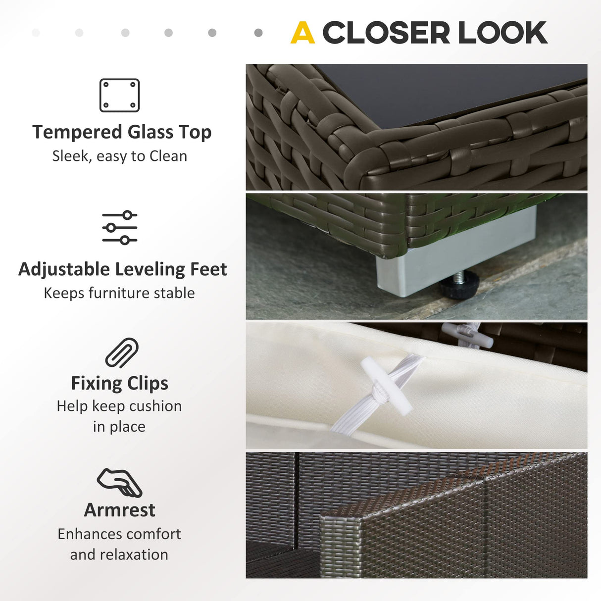 Outsunny 7 Piece Outdoor Patio Furniture Set, PE Rattan Wicker Sectional Sofa Set with Couch Cushions, Throw Pillows and Coffee Table, Orange, Cream Outsunny