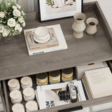 HOSTACK Modern 5 Drawer Dresser, Tall Dresser Chest of Drawers with Metal Handles, Wood Dressers Storage Cabinet with Anti-Drop Fence & Fluted Glass for Living Room, Entryway, Ash Gray HOSTACK