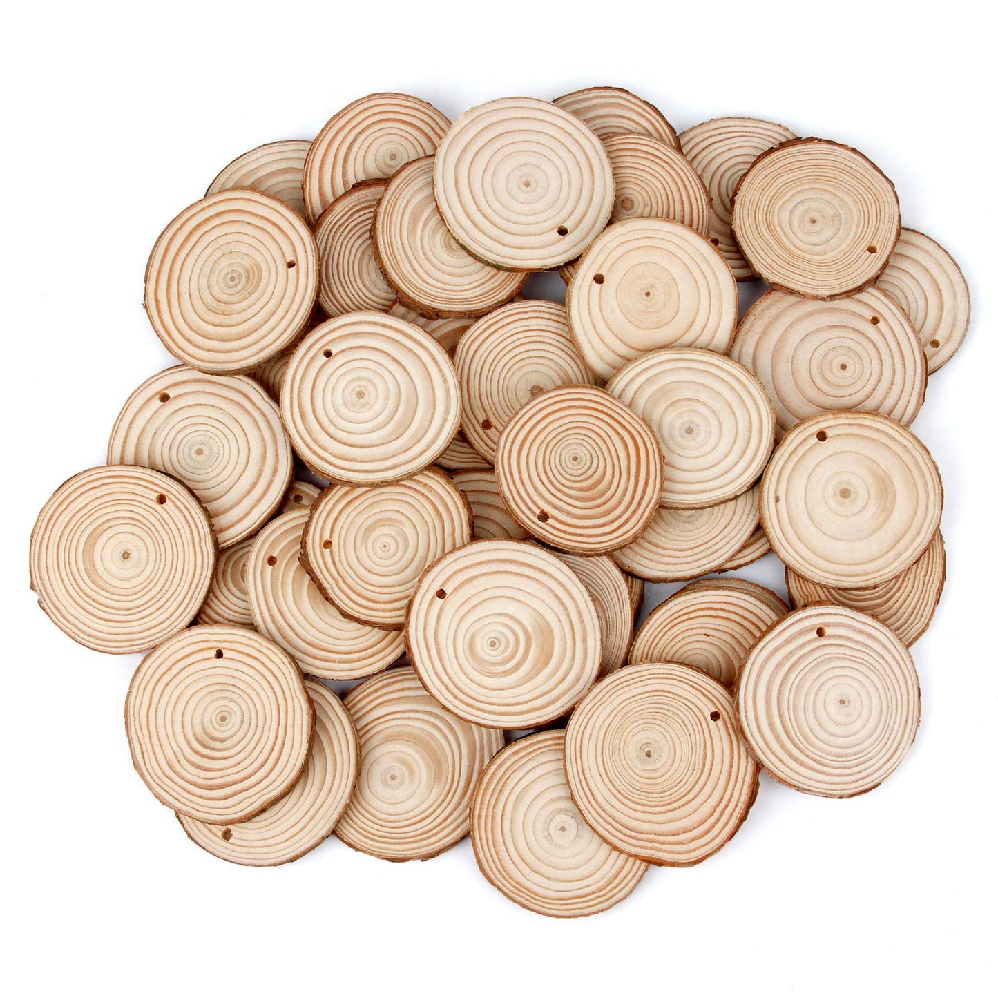 100 Pieces 2.4"-2.8" Natural Wooden Slices, Colovis Unfinished Wood Circles with Holes Tree Bark Round Log Discs DIY Crafts Hanging Ornaments (2.4"-2.8" 100Pcs, Natural)