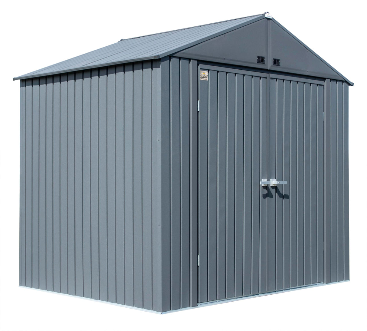 Arrow Shed Elite 8' x 6' Tall Outdoor Steel Storage Shed with High Gable and Lockable Doors Storage Building, Anthracite Arrow