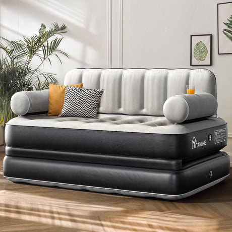 YITAHOME Queen Size Air Sofa Bed Mattress with Headboard and Pump, Blow Up Couch Inflatable Bed for Home Living Room, 79" x 60" x 25" (Expanded Size, Black) YITAHOME