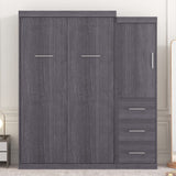 Harper & Bright Designs Murphy Bed with Wardrobe and Storage Drawers, Easy Fold Wall Bed, Modern Twin Size for Multipurpose Guest Room Home Office, Grey Harper & Bright Designs