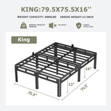NKZ King Size Bed Frame 16 Inch, Metal Bed Frame & Box Spring 2 in 1 Platform with Round Corner Legs, 4000lbs Weight Capacity Reinforced Metal Frame, Headboard Hole, Noise-Free, Easy Assembly NKZ