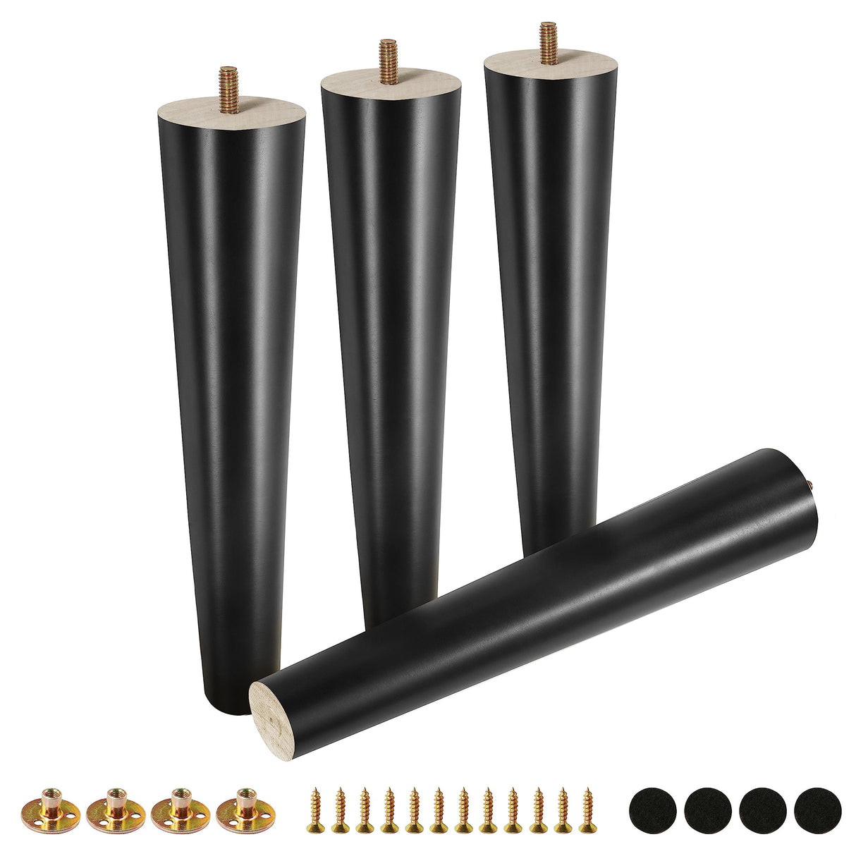 FoDau770 Black Rubber Wood Furniture Legs 12 Inch, Straight Tapered Wood Legs Mid Century Sofa Legs Set of 4, 5/16" UNC Furniture Feet Replacement Legs for Cabinet Sofa Couch Dresser Chair Ottoman FoDau770