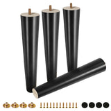 FoDau770 Black Rubber Wood Furniture Legs 12 Inch, Straight Tapered Wood Legs Mid Century Sofa Legs Set of 4, 5/16" UNC Furniture Feet Replacement Legs for Cabinet Sofa Couch Dresser Chair Ottoman FoDau770