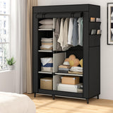 Calmootey Portable Closet Organizers, Clothing Storage, Wardrobe with 6 Shelves and Hanging Rod, Non-Woven Fabric Cover with 4 Side Pockets, Black Calmootey