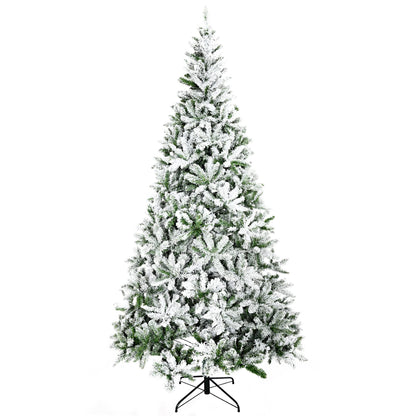 HOMCOM 9' Tall Unlit Snow Flocked Pine Artificial Christmas Tree with Realistic Branches, Green