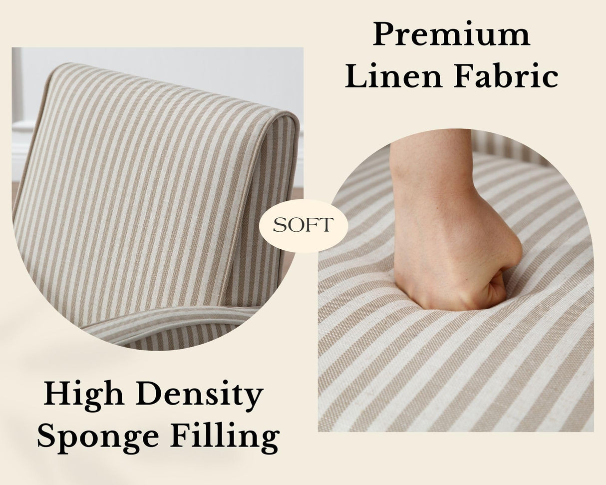 Farmhouse Striped Accent Chair for Living Room Set of 1, Linen Fabric Modern Comfy Armchairs with Cushion, Upholstered Striped Reading Chairs for Bedroom Couch Chair with Wood Legs, Khaki LIVINOVA