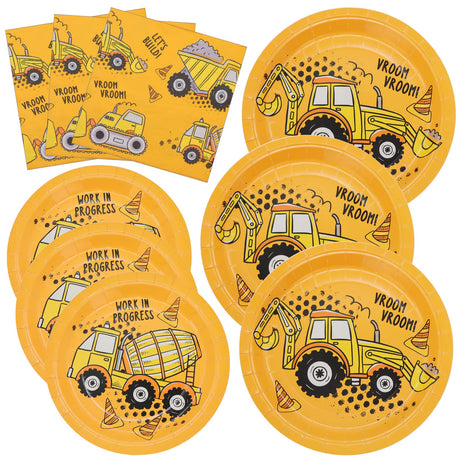 DYLIVeS 60 Pcs Construction Birthday Party Plates and Napkins Kit, Construction Theme Tableware Set Dump Truck Party Table Decorations Supplies, Disposable 9'' and 7'' Paper Plates, Napkins, Serves 20 DYLIVeS