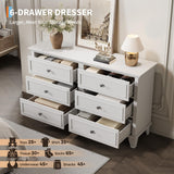 GarveeHome Farmhouse White Dresser for Bedroom with 6 Drawer, Double Dresser TV Stand with Vintage Handle, Wide Wood Dressers & Chests of Drawers, 6 Drawer Dressers for Bedroom, Living Room, Hallway GarveeHome
