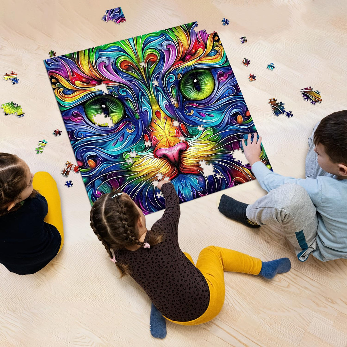 Cat Puzzles for Adults 1000 Pieces, Fantasy Animal Kitten Abstract Art Puzzle, Colorful Funny Cat Puzzle Kitty, Impossible Hard Challenge Jigsaw Puzzle for Adults PICKFORU