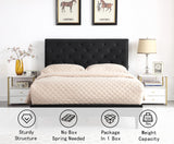 Full Upholstered Platform Bed Frame with 48" Tall Adjustable Headboard - Button Tufted Suede Velour Bed- Wood Slat Support with Storage Space- No Box Spring Needed - Black - OLIVER & SMITH - Princeton OLIVER & SMITH SINCE 1921