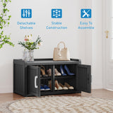 KAMABOKO Outdoor Shoe Storage Cabinet, Waterproof UV-Resistant Entryway Storage Bench Indoor Outdoor with 2 Barn Doors, Adjustable Shelves for Entryway, Bedroom, Hallway,Living Room(Black) KAMABOKO
