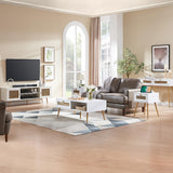 Wooden Mid Century Modern Coffee Table, Retangle Coffee Table with Sliding Door for Living Room, White KACVON