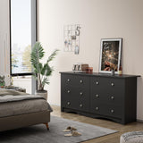 Flamaker 6 Drawer Dresser Chests for Bedroom, Storage Dressers Organizer with Anti-Tilt Devices, Modern Wide Wood Chest of Drawers for Living Room Hallway Entryway (Black) Flamaker
