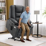 MCombo Power Lift Recliner Chair for Elderly, Lift Chair with Heat and Massage, USB Ports, Cup Holders, Faux Leather 7519 (Medium, Dark Grey) MCombo