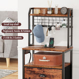 Furologee Tall Nightstand with 3 Drawers, Bedside Table with LED Lights and Charging Station, Night Stand with Pegboard and Shelves, 44'' Tall Bedside Table for Bedroom/Living Room/Dorm/Rustic Brown Furologee