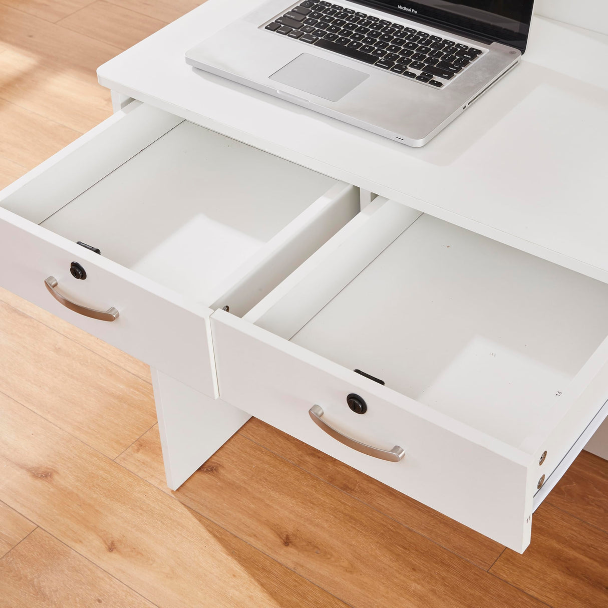 LayBurst Reception Desk with Two Lockable Drawers,Retail Counter with Cable Management Holes,Small Front Desk for Salon Lobby Office Home LayBurst