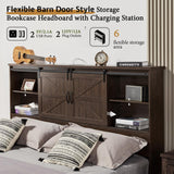 VanAcc Queen Size Wooden Platform Bed Frame with Bookcase Headboard, Storage Drawers, and Charging Station VanAcc