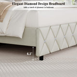 Twin Bed Frame with Diamond Tufted Headboard, Faux Leather Upholstered Bed with Wooden Slats Support, No Box Spring Needed, Mattress Foundation, Easy Assembly, Cream BarnFurin