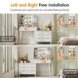 Maupvit Vanity Desk with Mirror and Lights, Makeup Vanity with 8 Drawers & Shelves, Corner Vanity, L Shape Change & Storage, Dressing Table for Bedroom (White) Maupvit