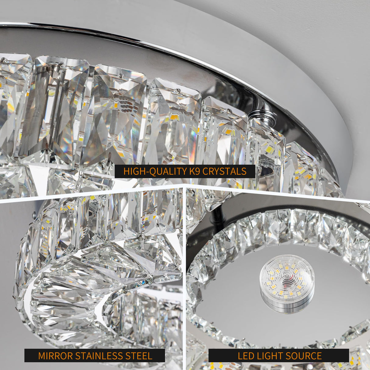 11.8” Crystal Ceiling Light Fixture Bedroom Chandelier Ceiling Light LED Flush Mount Chandelier for Dining Room Hallway (6500K Cool White) Without Remote Control Cainjiazh