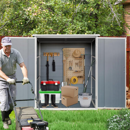 5x3 FT Outdoor Resin Storage Shed with Floor,Waterproof Tool Shed with Sloping Roof and Lockable Doors for Bikes,Patio Furniture,Garden Tools,Grey