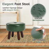 oakvivo 13in Small Foot Stool Ottoman, Round Faux Leather Foot Rest for Couch, Under Desk Pouf Footstool Footrest with Non-Skid Rubber Legs for Ling Room, Bedroom, 13''L x 13''W x 10.2''H, Green oakvivo