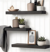 HXSWY Wood Floating Shelves for Wall, Wooden Wall Shelves for Bedroom, Wall Mounted Shelves for Living Room, Set of 6 Black HXSWY