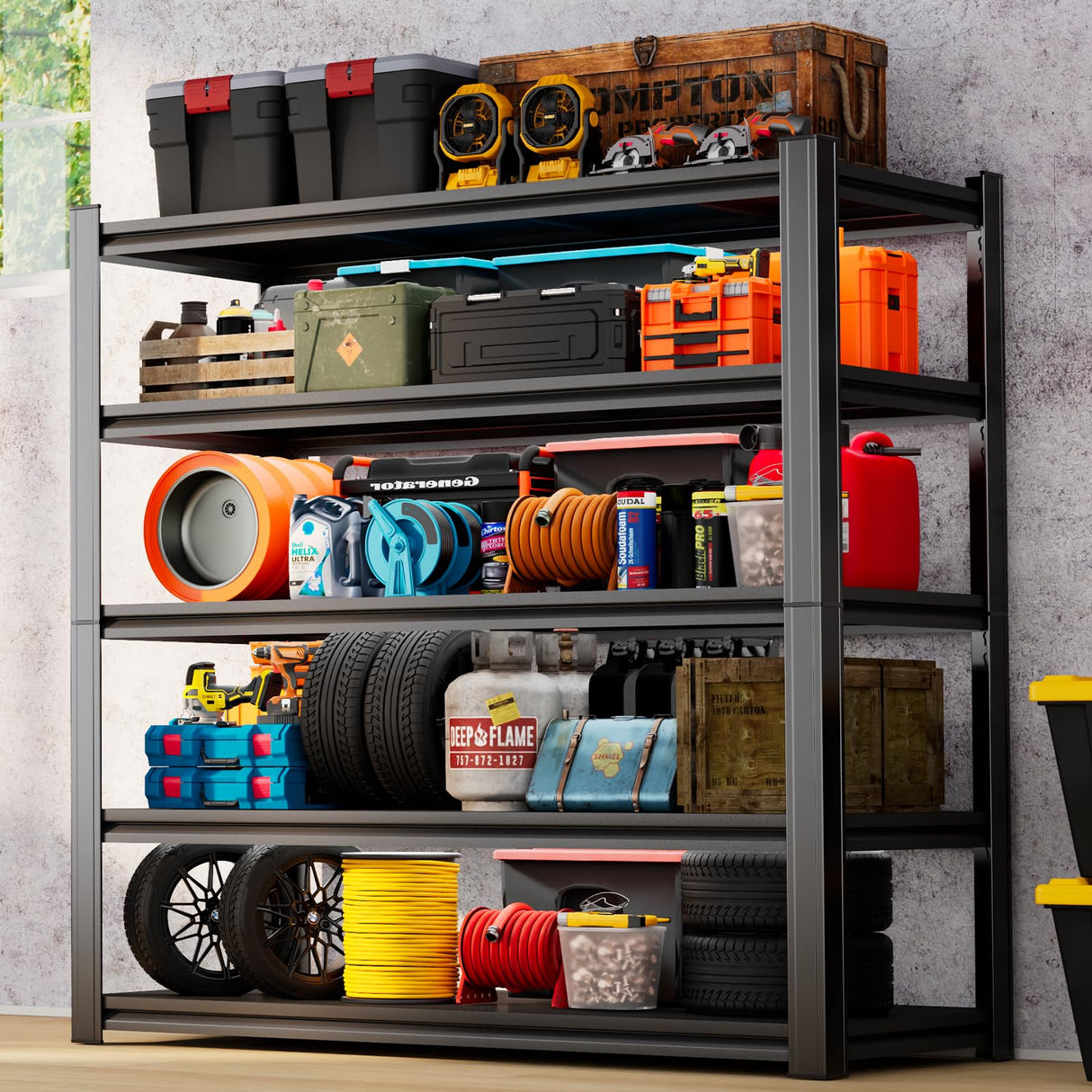 ErgoNova 78" H Garage Shelving 3000LBS Heavy Duty Shelving Units and Storage Shelves Adjustable 5 Tier Metal Shelving for Kitchen,Utility Room and Basement, 15.75" Dx39.37 Wx78 H, Black ErgoNova