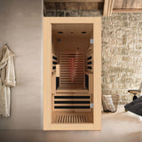 BNEHS Full Spectrum Infrared Sauna, 1 Person Home Sauna Spa Room with Adjustable Backed Chair, Indoor Dry Sauna with Rapid Heating 7 Carbon Panels and 1 Carbon Tube, Canadian Hemlock,120V BNEHS