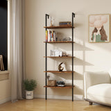 Panana Industrial 5 Tier Ladder Shelf, Open Space Book Shelf Wall Mount Bookshelf with Metal Frame Sturdy Bookcase for Living Room (Brown, 5 Tier) Panana