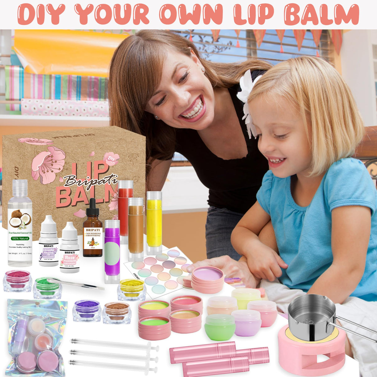 BRIPATI DIY Lip Balm Making Kit for Adults to Make Your Own Moisturizing Lip Balms with Natural Beeswax, Lip Base Oil, Essential Oil, Empty Lip Balm Tubes Jars, Birthday Christmas Mother’s Day Gift BRIPATI