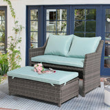 OC Orange-Casual 2-Piece Outdoor Patio Furniture Wicker Love-seat and Coffee Table Set, with Built-in Storage Bin, Grey Rattan, Green Cushions OC Orange-Casual