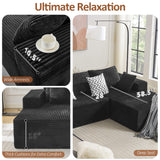 WUTUTUEE 110" Boneless Sectional Couch with Chaise Lounge, Cloud Couch Compressed Sofa L Shape, No Assembly Memory Foam Sofa for Living Room, Black Corduroy WUTUTUEE