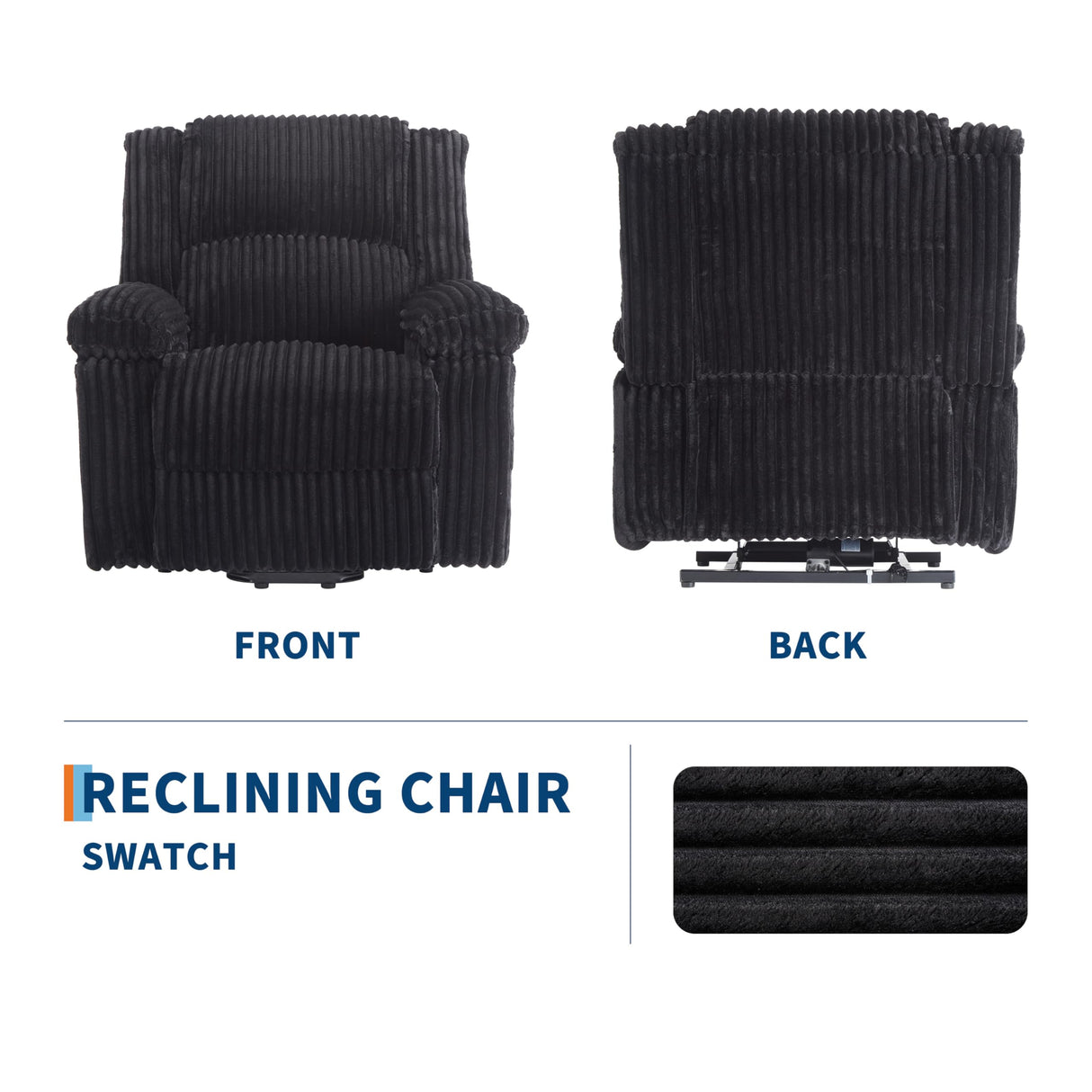 Garvee Corduroy Recliner Chair, Manual Recliner Sofa with Handle, Pillow Top Arms, Thick Padding, Side Pocket, 330Lbs Capacity, Adjustable Recliner for Living Room, Bedroom, Home Theater, Black Garvee