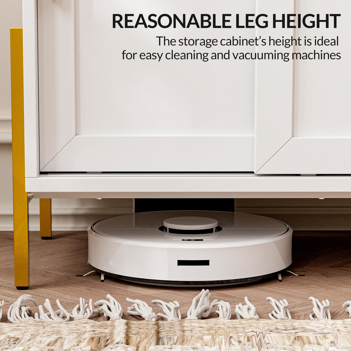 BELLEZE Storage Cabinet with LED Lighting, Sideboard with Sliding Doors and Adjustable Shelves, Entryway Shoe Rack, Accent Cabinet for Living Room and Bathroom - Dana (White) BELLEZE