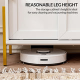 BELLEZE Storage Cabinet with LED Lighting, Sideboard with Sliding Doors and Adjustable Shelves, Entryway Shoe Rack, Accent Cabinet for Living Room and Bathroom - Dana (White) BELLEZE