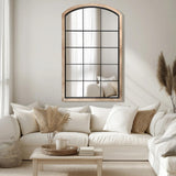 IPOUF Arch Window Mirror, 30X48 Farmhouse Arch Wall Mirror, Wood Framed Rustic Mirror Metal Inner Frame Mirror Decorative for Entryway & Living Room,Natural IPOUF