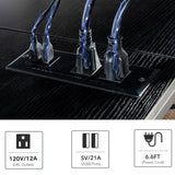 Clikuutory Modern Black 71 inch Metal TV Stand with LED Lights and Power Outlets for 50 60 65 70 75 80 Inch TVs, 3 Tier Television Stands with Entertainment Center and Storage for Living Room, Bedroom Clikuutory