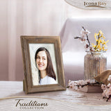 Icona Bay 5x7 Chestnut Brown Picture Frame, Rustic Wood Pattern, Lightly Distressed Frame for Table Top Display or Wall Mount, Traditions Collection Icona Bay