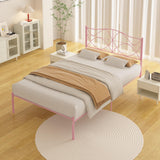 VECELO Twin Size Bed Frame, Metal Bed Platform with Headboard, Sturdy Steel Slats Support, No Box Spring Needed/Noise-Free,Easy Assembly, Pink VECELO