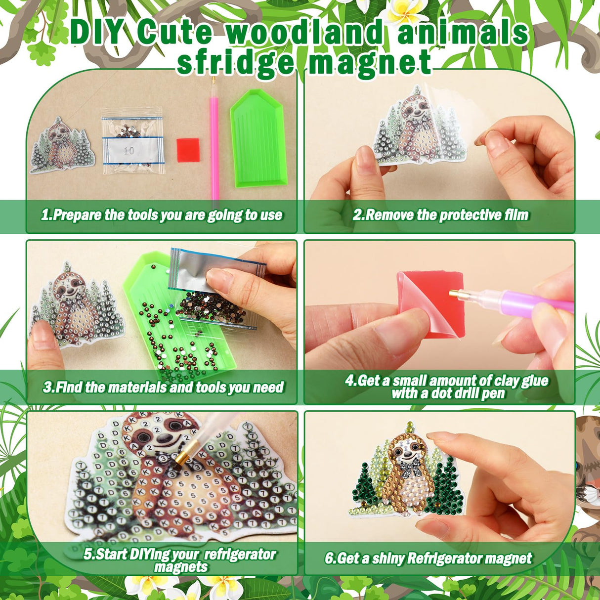 Xuhal 30 Pcs Wild Animal Diamond Painting Magnets Wildlife Diamond Art Magnets Kits for Adults Zoo Jungle Forest Animal Magnetic Sticker 5D Rhinestone Refrigerator Sticker for DIY Craft Fridge Gifts Xuhal