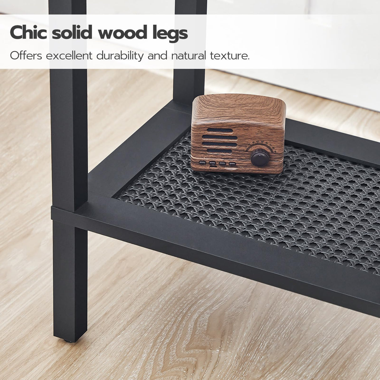 HOOBRO Side Table with Charging Station, End Table with USB Ports and Outlet, Nightstand with Storage Shelf, Faux Rattan Decoration, for Living Room, Bedroom, Rustic Brown and Black BF91UBZ01 HOOBRO