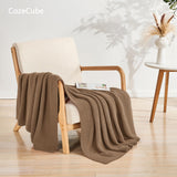 CozeCube Caramel Brown Throw Blanket for Couch, Soft Cozy Cable Knit Throw for Bed Sofa Living Room, Lightweight Warm Decorative Farmhouse Christmas Blanket, 50"x60", Light Brown CozeCube
